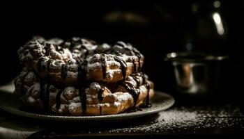 A homemade chocolate cookie stack, indulgent temptation generated by AI photo