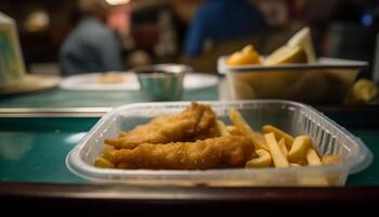 Fresh seafood and fries, a gourmet lunch generated by AI photo