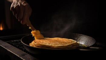 A stack of homemade pancakes, ready to eat generated by AI photo