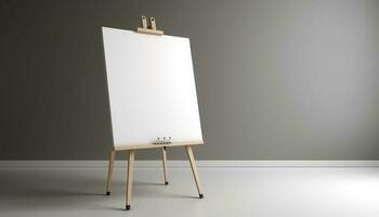 Empty classroom with wooden easel and flipchart generated by AI photo