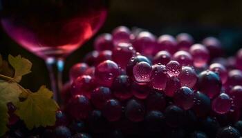 Nature grape liquid in elegant wineglass reflection generated by AI photo