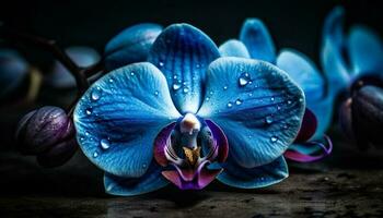 Fresco polilla orquídea florecer, mojado con Rocío generado por ai foto