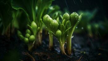 Fresh tulip blossom, dew drop on petal generated by AI photo