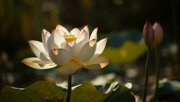 A tranquil scene of lotus in pond generated by AI photo