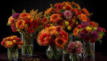 A vibrant bouquet of fresh flowers in glass generated by AI photo