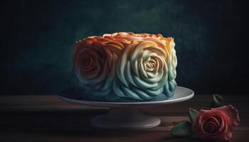 romántico ramo de flores adorna elegante postre mesa adentro generado por ai foto