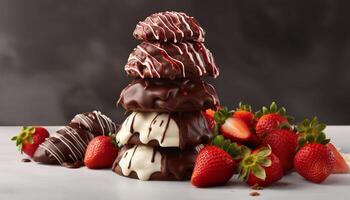 Indulgent chocolate dipped berry dessert, a gourmet delight generated by AI photo