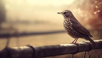 Small sparrow perching on branch, watching sunlight generated by AI photo