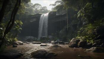 Tranquil scene of flowing water in tropical rainforest generated by AI photo