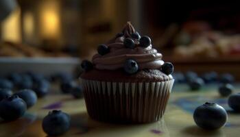 Freshly baked berry cupcakes, a sweet indulgence generated by AI photo