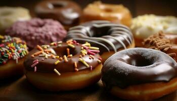 Generative AI creates chocolate doughnut stack temptation generated by AI photo