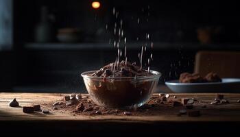 hecho en casa oscuro chocolate duende receta, indulgente bocadillo generado por ai foto