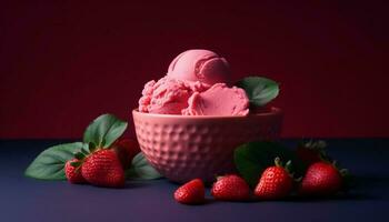 Fresh strawberry ice cream with chocolate indulgence generated by AI photo