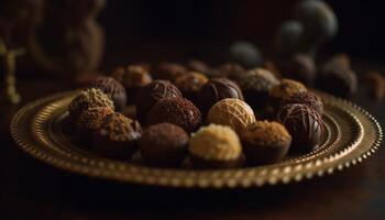 Indulgent chocolate truffle sphere, a gourmet gift generated by AI photo