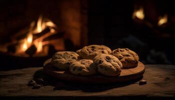 Homemade chocolate chip cookies baked with indulgence generated by AI photo