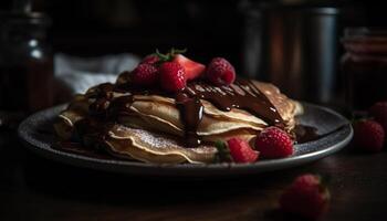 Stack of homemade berry pancakes, ready to eat generated by AI photo