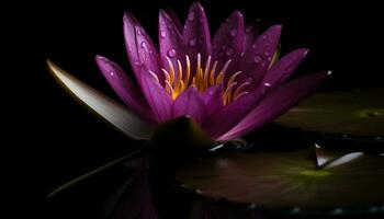 Tranquil lotus blossom floats in peaceful pond generated by AI photo