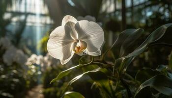 Single moth orchid branch, elegance in nature generated by AI photo