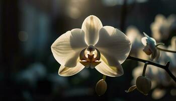 Single moth orchid blossom exudes elegance and beauty generated by AI photo