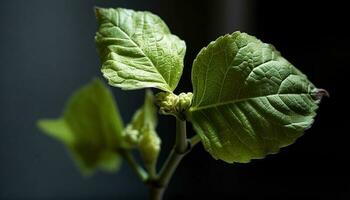 Fresh green leaves on branch, nature beauty generated by AI photo