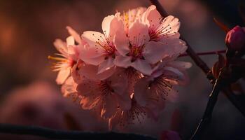 Vibrant cherry blossom branch showcases nature beauty generated by AI photo