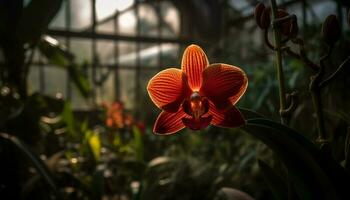 Vibrant orchid blossom brings elegance to indoors generated by AI photo