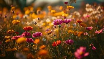 Vibrant wildflowers bloom in the meadow freshness generated by AI photo