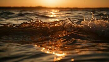 Sunrise over tranquil seascape, waves reflecting beauty generated by AI photo