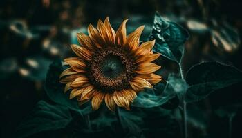 un soltero girasol brilla en el verano luz de sol generado por ai foto