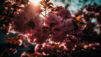 Vibrant pink petals adorn the cherry blossom tree generated by AI photo