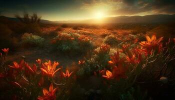 Vibrant wildflowers bloom in the rural meadow generated by AI photo