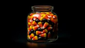 Spooky October celebration with sweet candy corn indulgence generated by AI photo