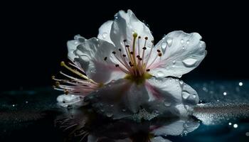 Fresh pink daisy, wet with dew drops generated by AI photo