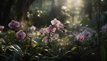 Fresh pink orchid blossom in summer meadow generated by AI photo