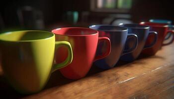 A stack of coffee cups in a row generated by AI photo