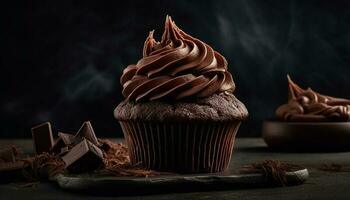 Indulgent homemade chocolate cupcakes with creamy icing generated by AI photo