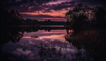 Tranquil scene  Reflection of autumn tree in pond generated by AI photo