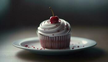 Cute homemade cupcakes with fresh berry decoration generated by AI photo