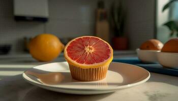 A refreshing plate of organic citrus slices generated by AI photo