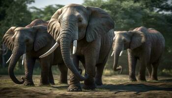 African elephant herd walking through the savannah generated by AI photo