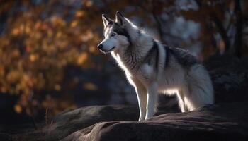 Arctic wolf howling in the winter night generated by AI photo