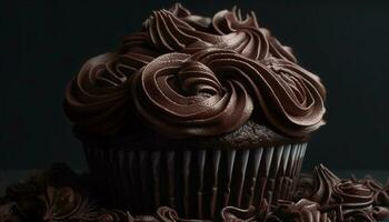 Indulgent chocolate cupcake with creamy icing decoration generated by AI photo