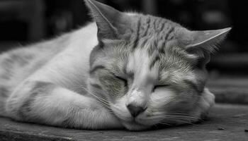 Fluffy kitten resting, staring at nature beauty generated by AI photo