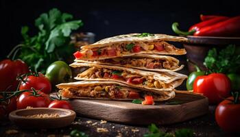 Grilled beef taco with fresh guacamole and cilantro generated by AI photo