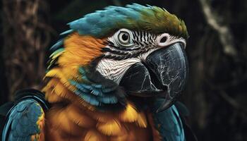 The majestic macaw perches on a branch generated by AI photo