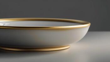 Empty plates and bowls stack on table generated by AI photo