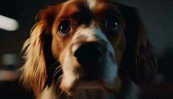 Cute puppy portrait loyal spaniel looking outdoors generated by AI photo