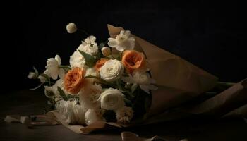 Rustic bouquet of fresh flowers, a perfect gift generated by AI photo