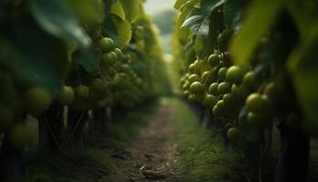 Ripe grapes on vine, a winery bounty generated by AI photo