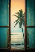 Minimalism, travel photography, closeup a single wooden frame glass window. AI generative photo